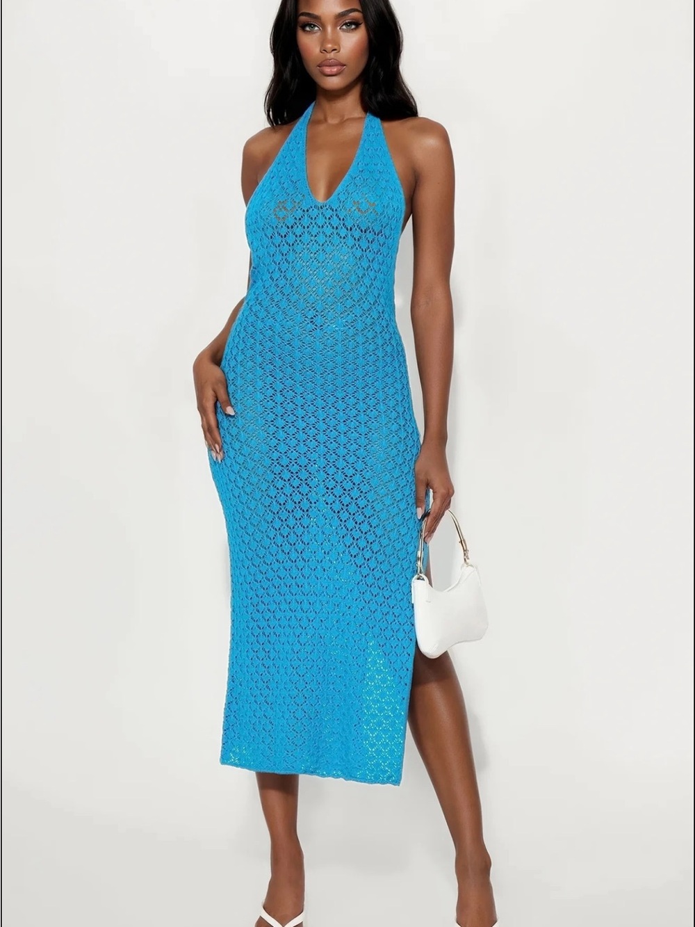 Fashion Nova Turquoise Crochet Halter Cover-Up